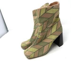 Jeffrey Campbell Suede Geometric Patchwork Ankle Boots Block Heel Size 9